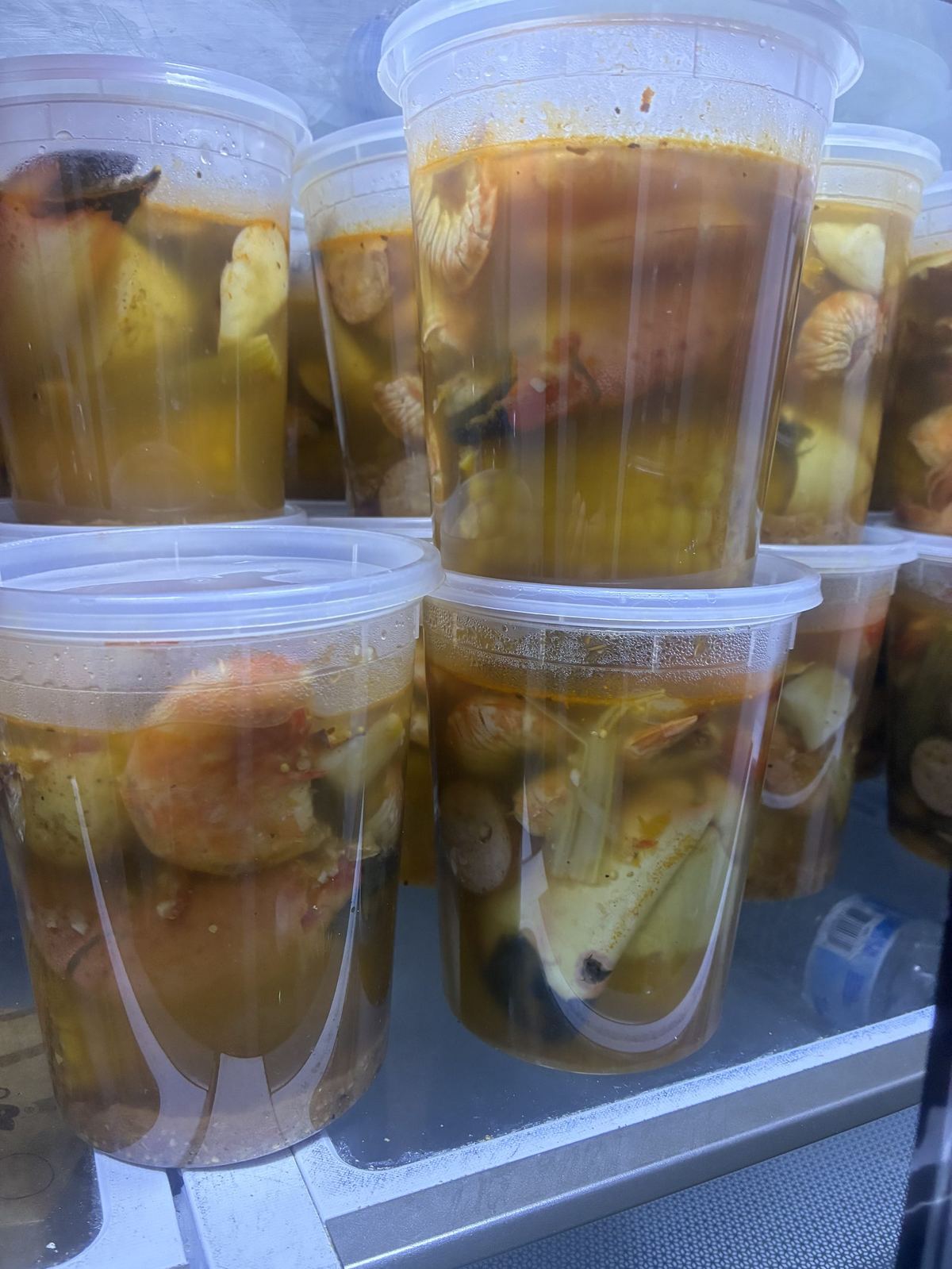 Crab boil packed in containers